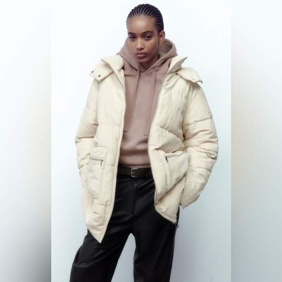 Zara Ecru Water Repellent Puffer Coat - Picture 4 of 16